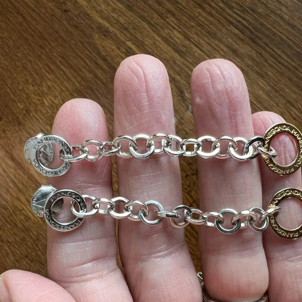 PIANEGONDA Earrings Sterling Chain Drop with Gold Dangle - Picture 4 of 6